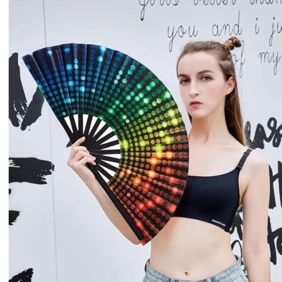Large Folding Hand Rave Fan Popping Fan for Line Dancing Clacking - Picture 3 of 3